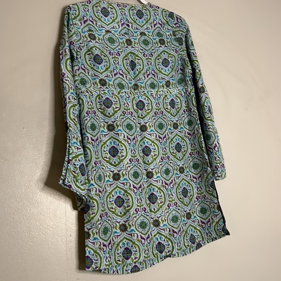 Victoria secret silk long sleeve V-neck tunic top women’s xs cover up blue print - Picture 8 of 10